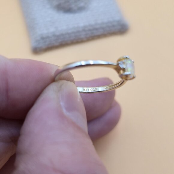 Size 8.25 Gold Over Sterling Silver Small Opal With CZ Accents Ring A5335 - Picture 6 of 9